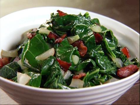 Quick-Braised Greens with Bacon and Sweet Onions