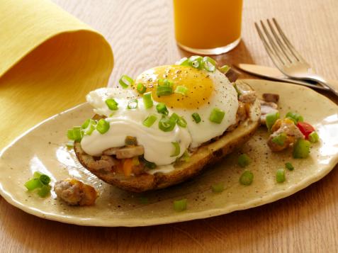 Stuffed Potato Skin Skillet Hash with Fried Eggs