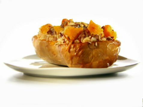 Roasted Butternut Boats Stuffed with Sausage, Toasted Pasta and Rice