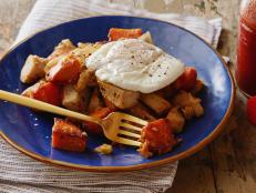 Cooking Channel serves up this Poached Eggs with Herb-Roasted Turkey Breast and Sweet Potato Hash recipe from Ellie Krieger plus many other recipes at CookingChannelTV.com