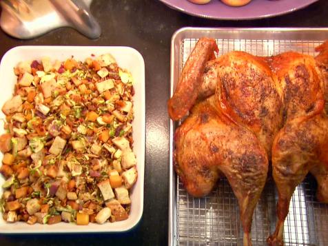 Butterflied, Dry Brined Roasted Turkey with Roasted Root Vegetable Panzanella