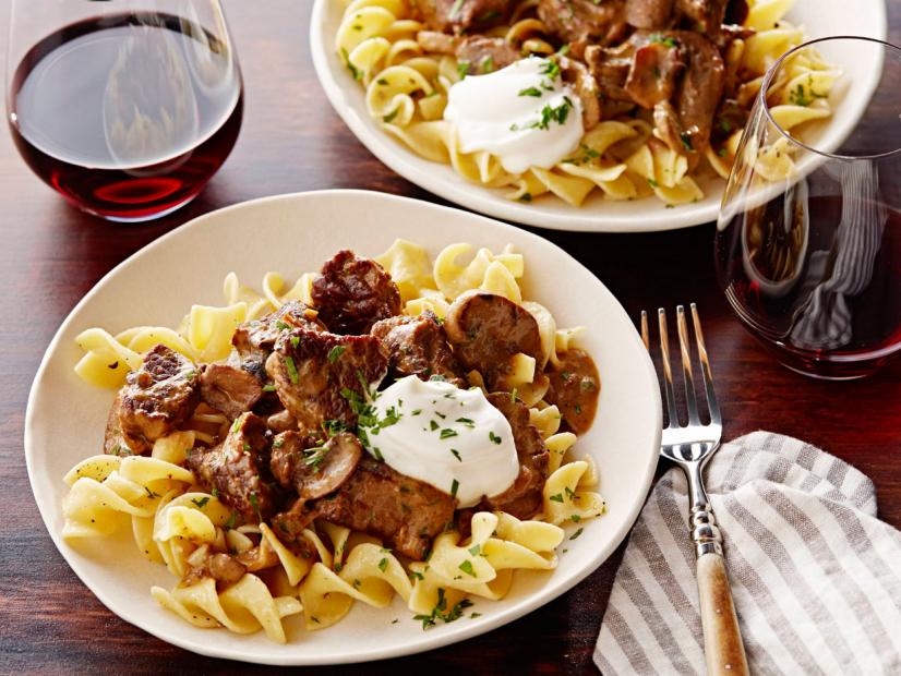 Beef Stroganoff Recipe Over Buttered Noodles Cooking Channel Recipe