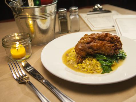 Fried Chicken with "Creamed" Corn and Quick Collard Greens