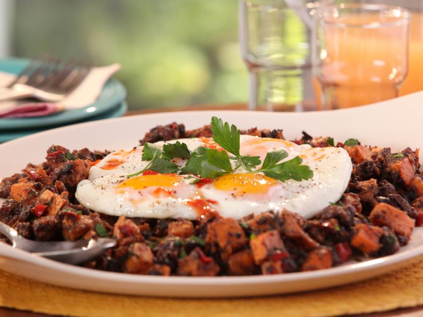 Jerk Pork Belly and Sweet Potato Hash with Fried Eggs Recipe Bobby