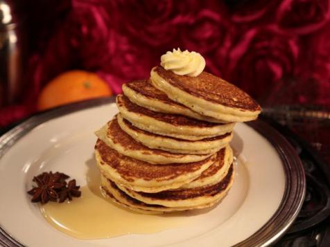 Cornmeal Pancakes with Whipped Butter and Zesty Orange-Infused Maple Syrup