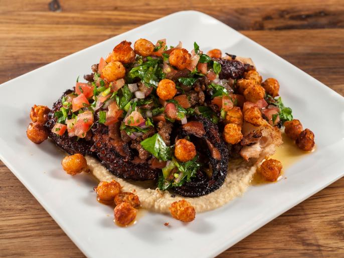 Wood Grilled Octopus with Merguez and Hummus Recipe Cooking Channel