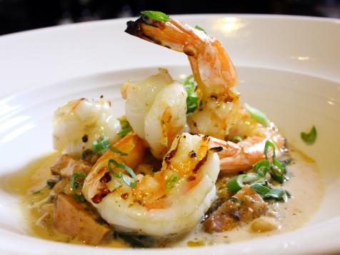 Sixth Engine's Grilled Shrimp With Tasso Ham, Black Eyed Peas, and Sherry Butter Sauce