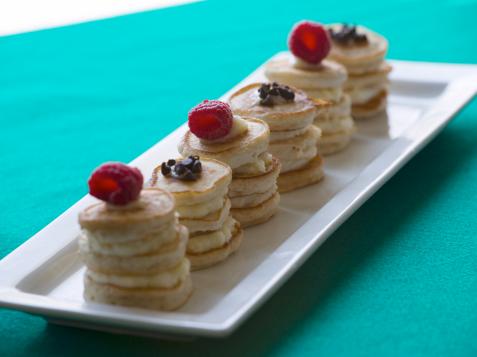 Poker Chip Pancake Stacks with Maple and Cream Cheese Frosting