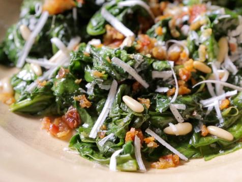 Sauteed Swiss Chard with Pine Nuts and Pancetta