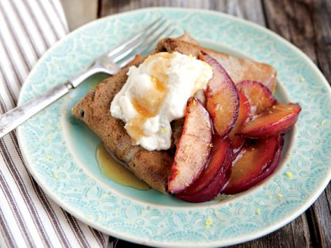 Buckwheat Crepes with Honeyed Ricotta and Sauteed Plums
