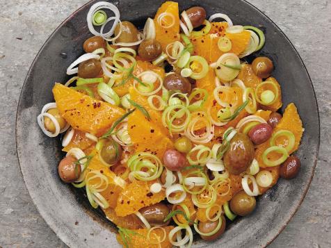 Orange, Olive and Baby Leek Salad with Verjus-Tarragon Dressing