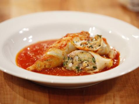 Braised Calamari Stuffed with Shrimp, Spinach, and Herbs