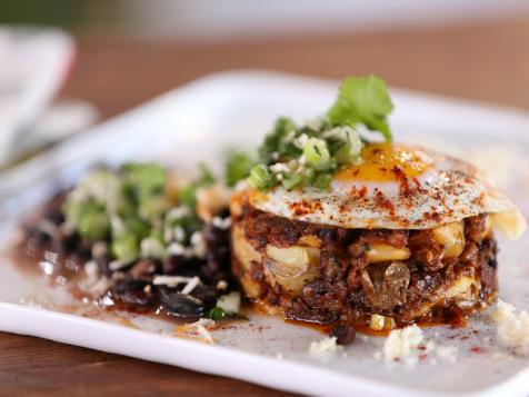 Chorizo-Potato Hash Browns with Black Beans and Salsa Verde