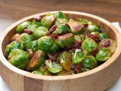 Balsamic Glazed Brussel Sprouts With Pancetta, as seen on Cooking Channel's Dinner at Tiffani's Special.