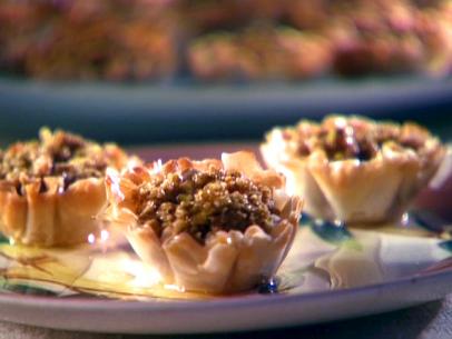 Mini Baklava Cups on an Embossed Floral Dish