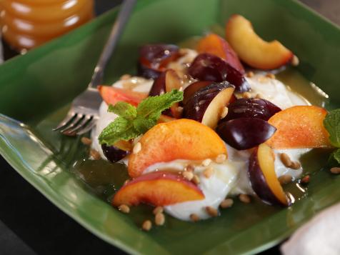 Fromage Blanc with Lavender Honey, Fresh Stone Fruit and Toasted Pine Nuts