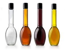 Olive oil and vinegar bottles.