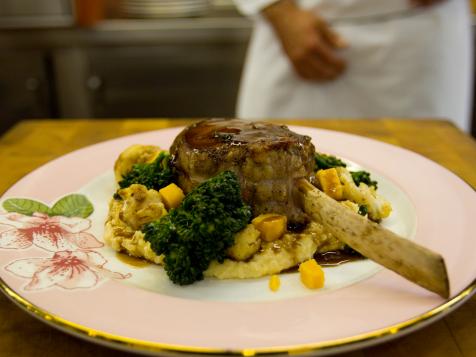 Veal Chop with Cheddar Grits and Roasted Cauliflower