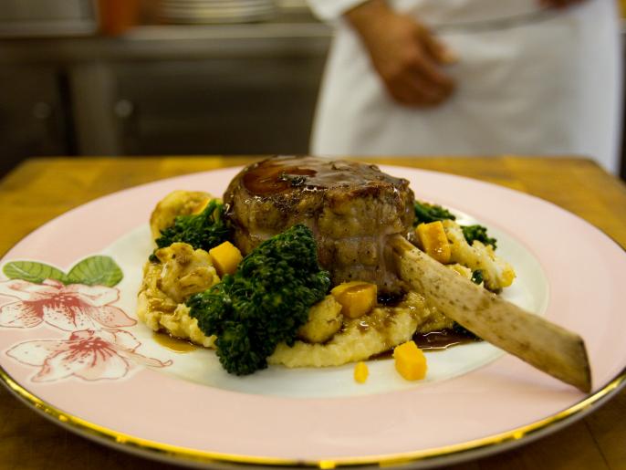 Veal Chop with Cheddar Grits and Roasted Cauliflower Recipe Cooking