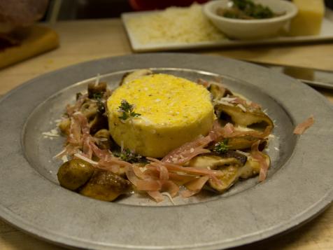 Baked Grits with Parmesean Sauce, Mushrooms and Ham