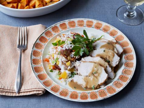 Roasted, Brined Turkey Breast with Maple-Worcestershire Gravy and Fruit and Nut Rice Pilaf