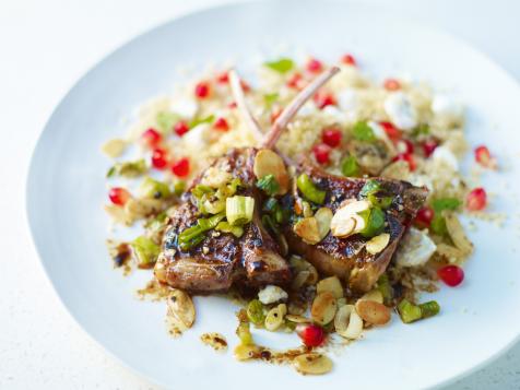 Maple-and-Balsamic-Glazed Lamb Chops with Mint, Toasted Almonds and Feta Couscous