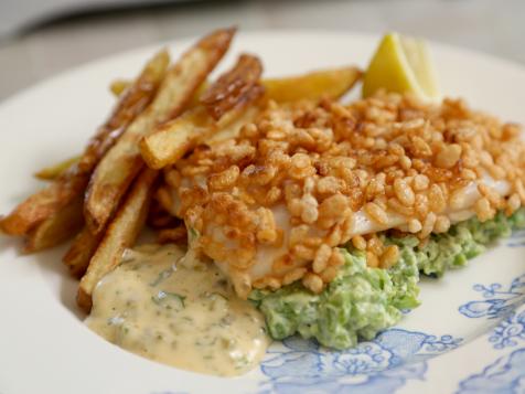 Snap, Crackle and Pop Fish with Mint Mushy Peas