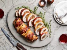 Cooking Channel 
Sunny Anderson Bacon Wrapped Turkey Breast Stuffed Pear Hash
Turkey-Just the Breasts