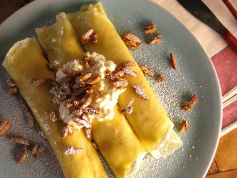 Meyer Lemon Ricotta Crepes with Candied Almonds