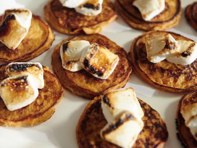 Host Tori Spelling and Dean McDermott's dish, Sweet Potato Pancakes with Toasted Marshmallows, for their Thanksgiving dinner party, as seen on Cooking Channel’s Tori & Dean Specials, Tori & Dean’s Family Thanksgiving.