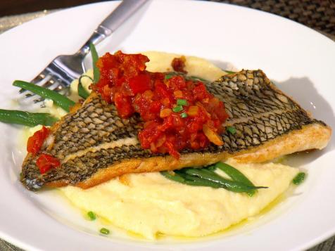 Black Bass with Piperade and Polenta