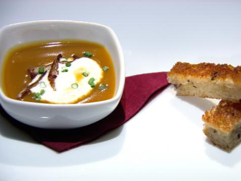 Robiola and Mushroom Grilled Cheese "Soldiers" with Butternut Squash Soup