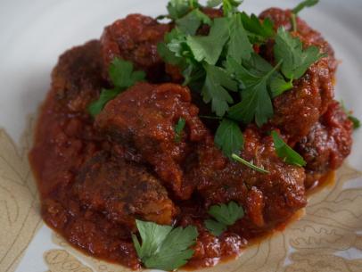 Greek Meatballs in Tomato Sauce prepared by Host Haylie Duff with her friends George and Alisia Leibel as seen on the Cooking Channel's Real Girl's Kitchen, Season 2.