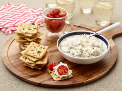 Tyler Florence’s Crab Dip with Garlic Saltines and Roasted Cherry Tomatoes for THANKSGIVING/BAKING/WEEKEND COOKING, as seen on Tyler’s Ultimate, Ultimate Summer Seafood.