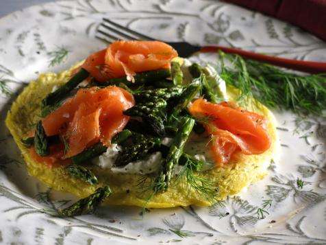 Opened-Faced Omelet with Lemon-Dill Cream Cheese, Smoked Salmon and Grilled Asparagus