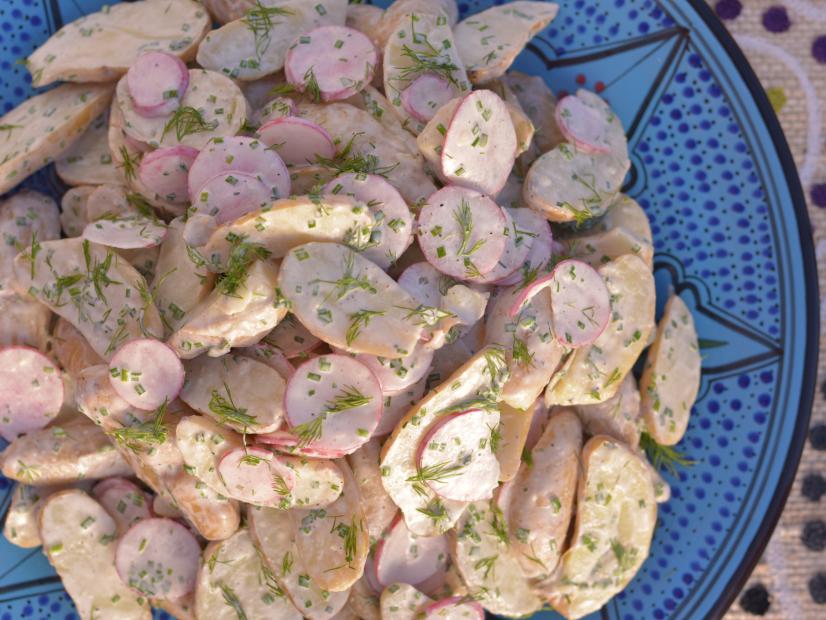 Crème Fraiche Potato Salad prepared by Host Haylie Duff as seen on the Cooking Channel's SummerTime Cravings with Haylie Duff, Special.