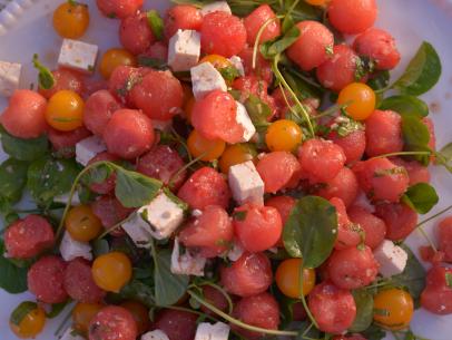 Watermelon Salad prepared by Host Haylie Duff as seen on the Cooking Channel's SummerTime Cravings with Haylie Duff, Special.