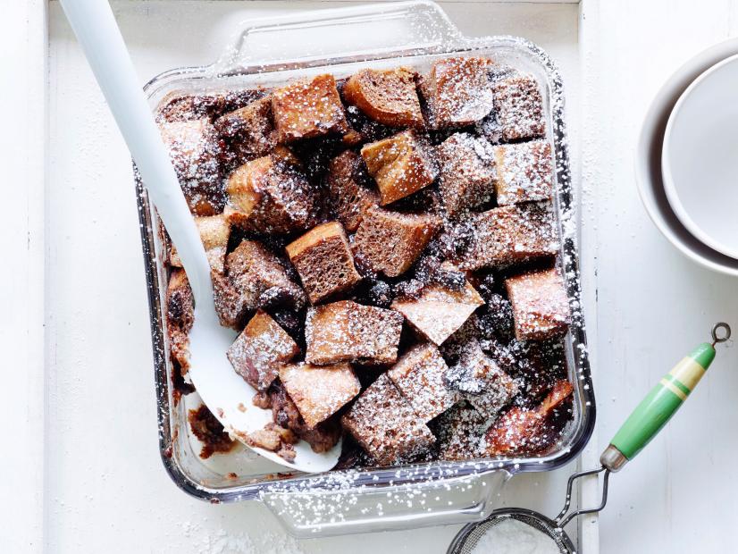 MEXICAN CHOCOLATE BREAD PUDDING, Marcela Valladolid, Mexican Made
Easy/MoneySaving
Meals, Food Network, Unsalted Butter, Bread Cubes, Milk,
Mexican Chocolate, Granulated Sugar, Eggs, Raisins, Cinnamon, Powdered Sugar