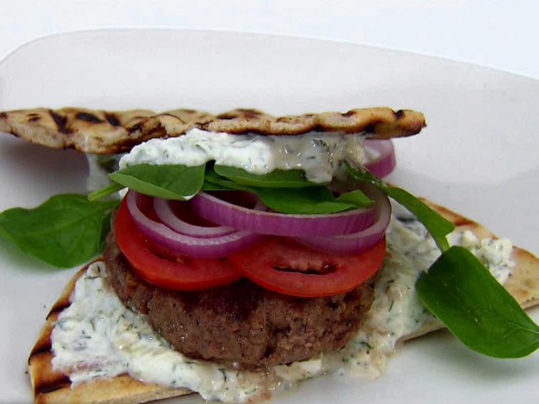 Lamb Burgers with Feta Tzatziki Spread Recipe Cooking Channel
