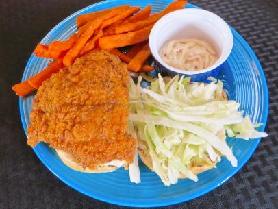 Crazy Fish Captain Crunch Grouper Sandwich served with Sweet Fries and Key Lime Dipping Sauce
