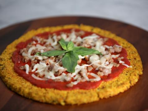 Cauliflower Pizza Crust with Sausage and Basil