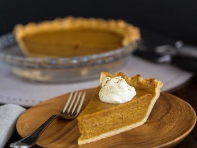 Pumpkin pie at host Sarah Sharratt's traditional Thanksgiving meal in France, as seen on Cooking Channel's UpRooted with Sarah Sharratt.
