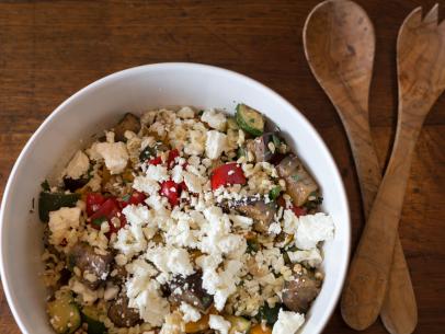 A Farro and Roasted Vegetable Salad is ready for a BBQ crowd, as featured on UpRooted with Sarah Sharratt.
