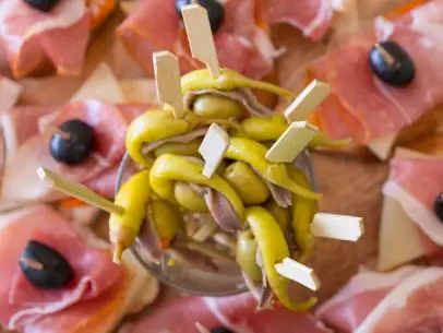 Gilda Lollipops with Ham and Cheese Bites prepared by Sarah Sharratt as part of her Tapas plates inspired by a trip to the French Basque Country no UpRooted