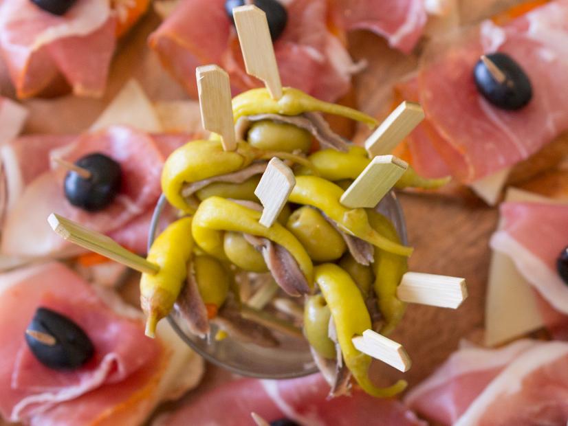 Gilda Lollipops with Ham and Cheese Bites prepared by Sarah Sharratt as part of her Tapas plates inspired by a trip to the French Basque Country no UpRooted
