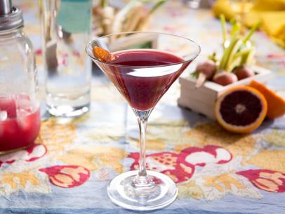 Beauty shot of the Blood Orange Vanilla Martini during Farmers Market, as seen on Cooking Channel's Dinner at Tiffani's, Season 2.