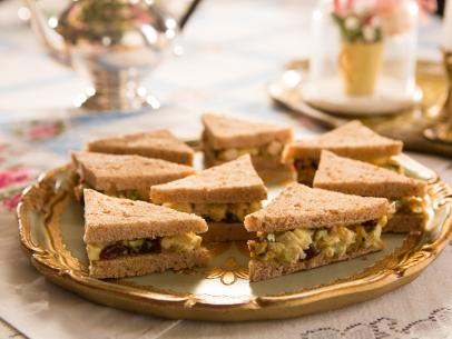 Beauty shot of the Curried Chicken Salad Tea Sandwiches during High Tea: Celebrating Moms, as seen on Cooking Channel's Dinner at Tiffani's, Season 2.