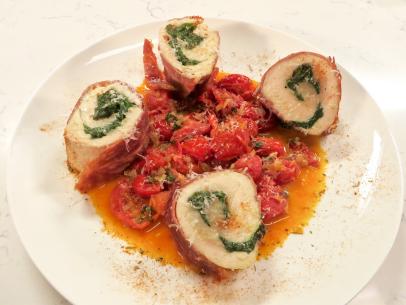Emeril's Chicken Roulade With Spinach And Proscuitto And A Blistered Tomato Sauce