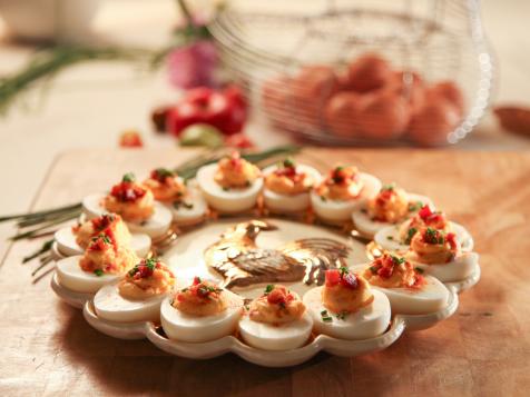 Pimento Cheese Deviled Eggs with Crispy Pancetta