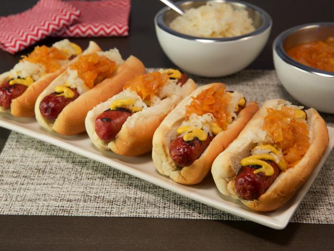 Smoked Turkey Kielbasa Dogs with Red Onion Sauce Recipe Cooking Channel